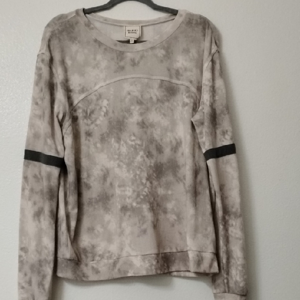 Taupe Gray Tie-Dye Crew Sweatshirt with Dark Sleeve Stripe